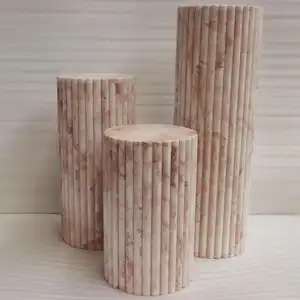 hot Sale Pink Round Shape Cream Rose Natural Marble Cube Stone Rosetta Plinth