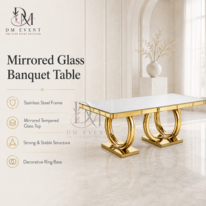 Mesa de Boda Rectangular Moderna de Acero Inoxidable Dorado con Base de Doble Anillo para Proyectos de Banquetes, Venta al Por Mayor - Product Image 2