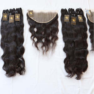 Vente en gros de haute qualité cheveux vierges de temple indien paquets de cheveux humains ondulés à double tirage avec fermeture frontale Hd - Product Image 2