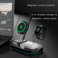 Dudukan pengisi daya nirkabel magnetis lipat 3-in-1 Logo kustom Earphone dudukan pengisi daya nirkabel lipat fleksibel 3-in-1 untuk