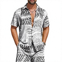 Chemise à manches courtes pour hommes, blanche et noire, à rayures abstraites, motif zèbre, à revers, boutonnée, avec short assorti, ensemble 2 pièces, tenue décontractée