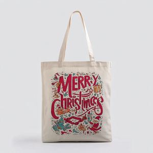 Sacs fourre-tout promotionnels réutilisables en coton avec logo personnalisé Joyeux Noël, toile vierge pour le shopping - Product Image 3