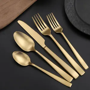 Restaurant Matte Flatware Stainless Steel Juego De Cubiertos Golden Cutlery Silverware Set