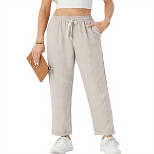 Pantalones Casuales para Mujer, Corte Holgado, Pierna Recta, con Cordón, Cintura Elástica, Ropa de Verano, Precio al por Mayor, OEM Personalizado - Product Image 4