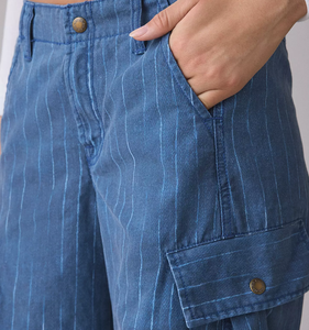 <span class=keywords><strong>Pantaloni</strong></span> Cargo da <span class=keywords><strong>Donna</strong></span> a Vita Media, Gamba Larga, Taglio Rilassato, Stile Retrò, a Righe Sottili, Casual, Cropped - Product Image 5