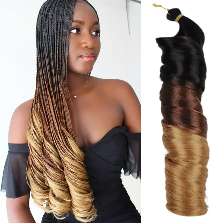 Campioni gratuiti Display stile Pony spirale Curl Crochet Braid riccioli francesi estensioni dei capelli sintetici capelli intrecciati sciolti dell'onda del corpo