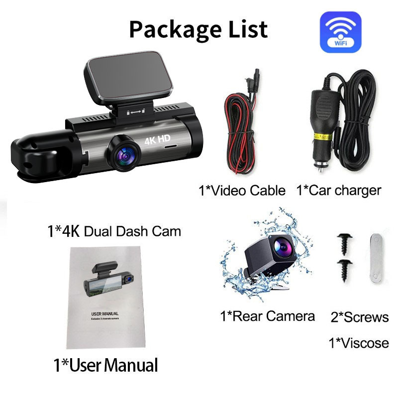 Enregistrement 3 canaux, wifi, 4K avant, 1080p arrière