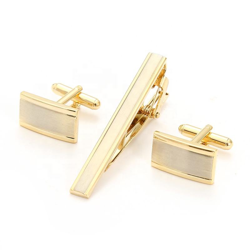 Gold Cufflinks Tie Clip Set of Three Pieces Brushed Fashion Cufflinks  Collar Clip Men's Formal Business