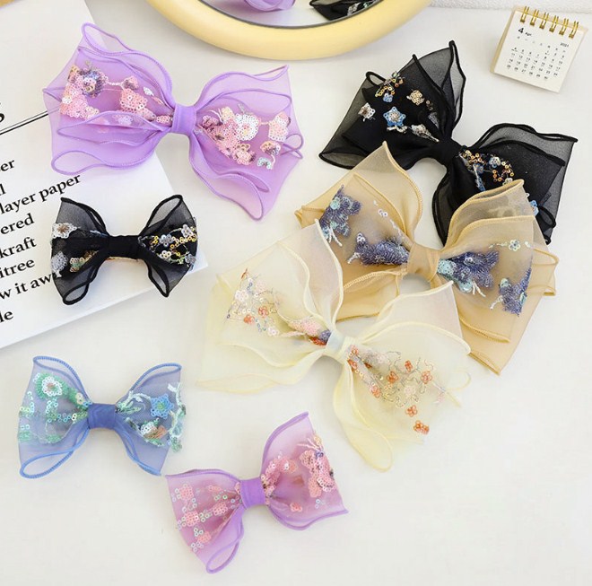 Кружевная сетчатая вышивка блестками бант для волос отделка для волос для девочек пружинный зажим для конского хвоста