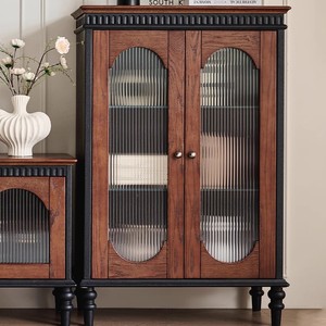 French Retro Solid Wood <b>Sideboard</b> 78x40x118cm Storage Cabinet Living Room Furniture - Product Image 3