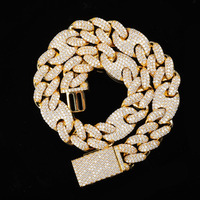 NK19070001 Collier Hip-Hop en laiton pour hommes Nouveau 20mm Nez de cochon Miami Lock Chaîne cubaine Full Zircon Bijoux à maillons plaqués or