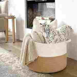 <b>Large</b> Woven Cotton Rope Laundry <b>Basket</b> Hamper with Handles Decorative Nursery <b>Basket</b> <b>Storage</b> Bin for Toys Clothes Organizer - Product Image 3