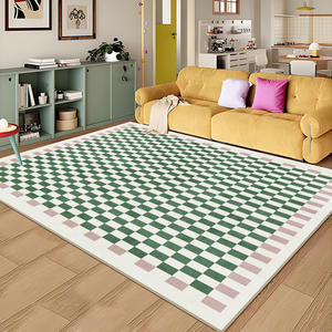 พรมลายตารางโดพามีน รูปทรงสี่เหลี่ยมผืนผ้า สีเขียว ขาว ชมพู ลายเรขาคณิต ผ้าเลียนแบบแคชเมียร์ กันลื่น สำหรับห้องนั่งเล่น - Product Image 1