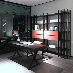 Foshan Minimalist Solid Wood Smoked Veneer <strong>Desk</strong> Metal Base Computer <strong>Desk</strong> with <strong>Space</strong> <strong>Saving</strong> Storage, Suitable for Home Office Use - Product Image 2