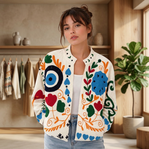 Women's Embroidered Bomber <b>Jacket</b> With Floral Pattern <b>Mandarin</b> <b>Collar</b> Velvet Spring Outerwear For Wholesale B2B Inquery - Product Image 3
