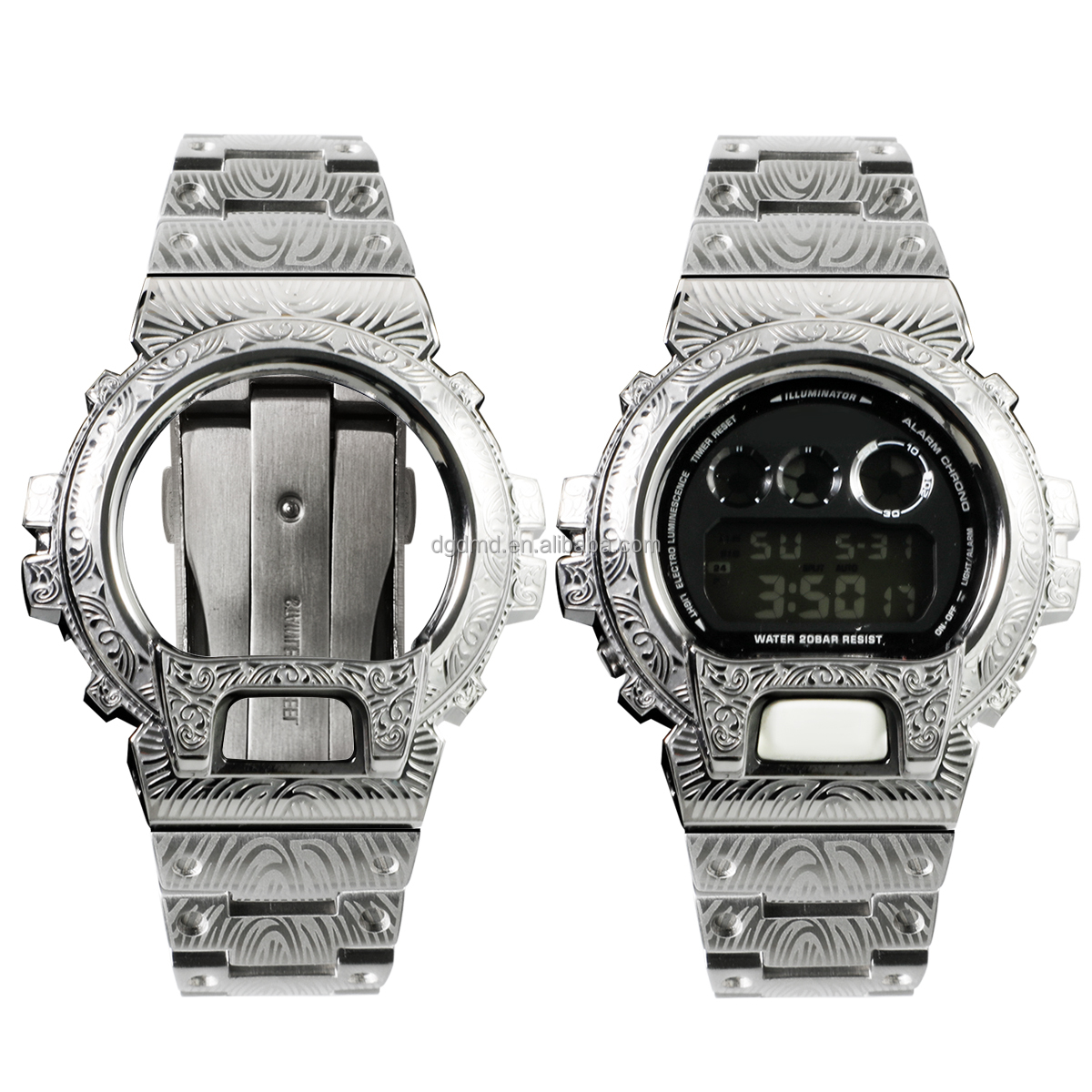 DW6900 Luxury Stainless Steel Mod Kit Carving Pattern Case & Band 