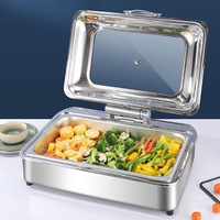 Chauffe-plats électrique transfrontalier en acier inoxydable argenté, à remplissage d'eau, avec fermeture hydraulique douce, pour buffet de petit-déjeuner en libre-service