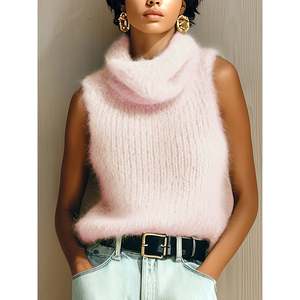 Fuzzy Mock Neck Sweater Women's Vest Light Green XS Soft Knit <b>Top</b> Casual Wear - Product Image 4