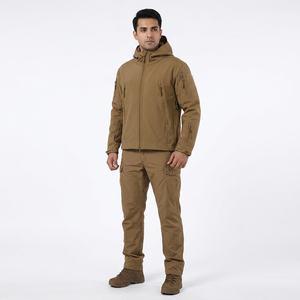 Casual Outdoor Sportswear <b>Men's</b> Canvas Softshell Waterproof Hooded <b>Long</b> Sleeve Outerwear <b>Jackets</b> for Hiking Camping - Product Image 1