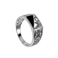 KAAN JEWELRY 925 Silber Vintage geschnitzten schwarzen Achat Ring, Nische Luxus Vintage-Stil exquisite alte Textur Ring