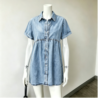 Robe Courte en Jean Délavé Vintage à Manches Courtes pour Femme, Coupe Ample et Décontractée, Style Babydoll, Mini Robe à Volants, Tendance Été