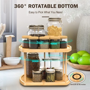Customized Two-layer Spice Jars <b>Storage</b> Bamboo Rotating Spice Rack - Product Image 5