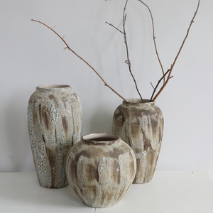 Vase en céramique antique rustique vintage avec motif floral, style design industriel émaillé pour la décoration de la maison, pour l'arrangement floral - Product Image 2