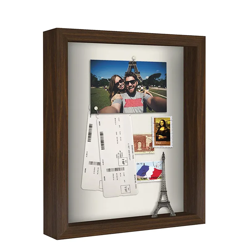 Boîte d'ombre en chêne Simple personnalisée avec cadre photo de profondeur 1.5cm pour décoration intérieure, vente en gros