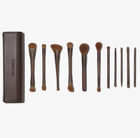 Ensemble de 11 pinceaux de maquillage à double extrémité, poils synthétiques, manche brun, pinceau cosmétique pour le visage et les yeux, étiquette privée, logo personnalisé