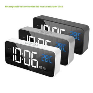 Có thể điều chỉnh khối lượng sạc Led âm nhạc kỹ thuật số Đồng hồ 13 bài hát 2 Độc Lập Báo động gương hiển thị Thạch Anh Phong trào để sử dụng nhà - Product Image 4