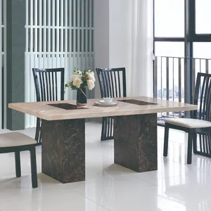 Wholesale Concrete Luxury Dinning Table Set With Grey Solid Marble Top And 6 Grey Lion Knocker Chairs Stainless Steel Chrome Din