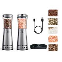 Ensemble de moulin à sel et à poivre électrique automatique rechargeable par gravité en acier inoxydable avec base de charge USB
