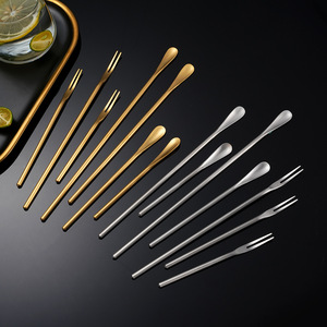 Cuchara y tenedor de mango largo estilo japonés, acero inoxidable 304, herramienta para postre, helado, miel, mango redondo, color sólido - Product Image 2