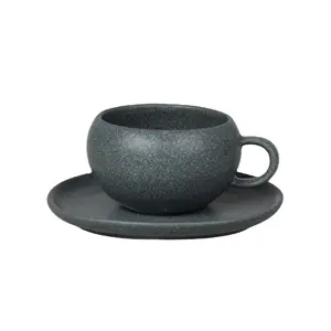 中国供应商定制瓷制茶杯活性釉面哑光复古陶瓷咖啡杯和茶碟