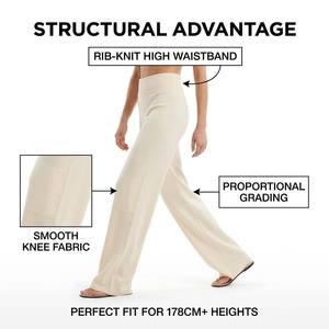 Pantalon de détente côtelé taille haute pour femme, jambe large, entrejambe extra long de 34 pouces, vente en gros personnalisée - Product Image 3