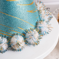 Chapeaux d'anniversaire en feuille métallique avec pompons pour enfants et adultes, accessoires de photomaton en forme de cône, décorations et fournitures pour fêtes d'anniversaire