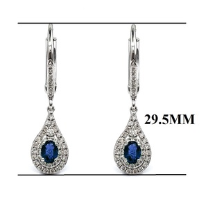 Boucles d'oreilles pendantes classiques de qualité supérieure de Hong Kong, série Love, en or blanc 18 carats, serties de diamants véritables bleus taille brillant à griffes - Product Image 2