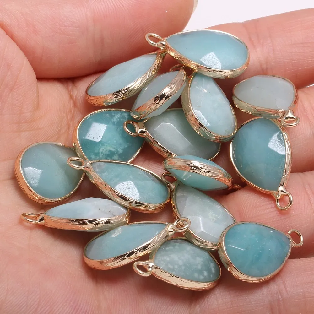 Natural Stone Pendants Water Drop Shape Amazonite Charms DIY Gemstone for Earrings Necklace Accessories