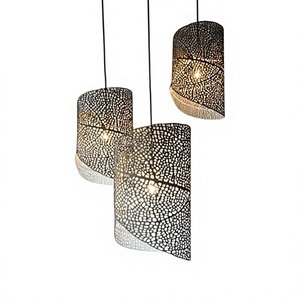 Wholesale Bulk Home Decorative Smoke Gold Plating Iron Hanging Lamp Modern Design Pendant <b>Light</b> Handmade LED Rattan Shade <b>Dining</b> - Product Image 1