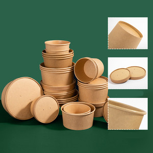 Hete Aanbieding 1300ml Wegwerp Bruine Kraft Papieren Voedselcontainer Schaal met Deksel Anzhu Merk Aangepast Logo Aangepaste Verpakking voor Soep en Salade - Product Image 3