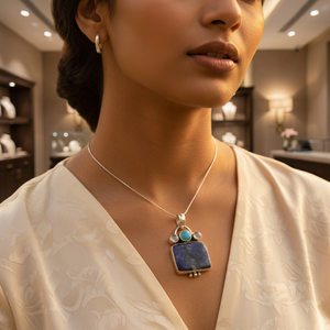 Collar con Colgante de Plata 925 con Charoita Natural, Corte Cojín, Cadena de Caja para Mujer, Diseño Geométrico - Product Image 3