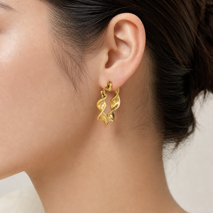 ต่างหูห่วงริบบิ้นบิดเกลียว สแตนเลสสตีล ชุบทอง 14K แบบสุญญากาศ ดีไซน์เวฟลอน สวยสะดุดตา - Product Image 4