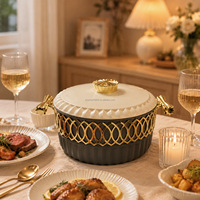 Ensemble chauffe-plats isotherme JIN PENG Luxe Or Crème, boîte à lunch en acier inoxydable grande capacité