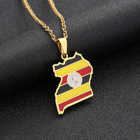 Collier pendentif géométrique en émail carte de l'Ouganda, très tendance, pour femme, en acier inoxydable, chaîne de clavicule de créateur, accessoire de bijouterie