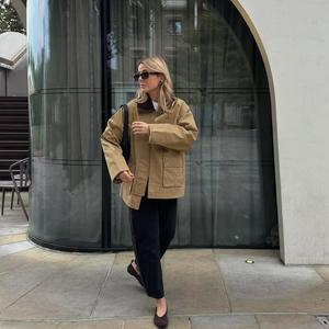2025 autunno cappotto elegante Casual <span class=keywords><strong>Trench</strong></span> larghi giacche marroni da <span class=keywords><strong>donna</strong></span> - Product Image 2