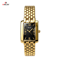 Montre à quartz carrée BELBI 8250 pour femme, bracelet en alliage doré Shanghai, verre minéral, résistance à l'eau 3 ATM, style rétro élégant et décontracté