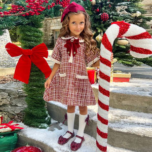 <span class=keywords><strong>Robe</strong></span> en tweed à carreaux rouge confortable et <span class=keywords><strong>chic</strong></span> personnalisée vente en gros style de vacances robes d'accent de haute qualité pour petite fille à la mode avec nœud - Product Image 3