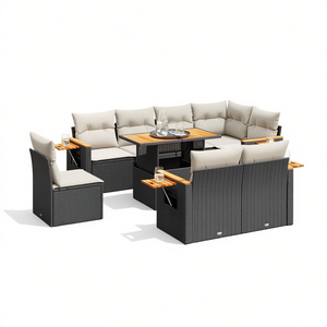 Ensemble de canapés de jardin en polyrotin noir avec structure en bois d'acacia et acier thermolaqué, mobilier d'extérieur 6 places - Product Image 1