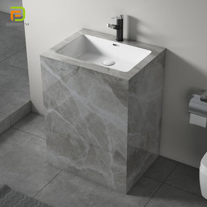 Lavabo con columna de mármol personalizado moderno, lavabo de pie de piedra sinterizada, lavabo independiente de pizarra de <span class=keywords><strong>roca</strong></span> para Baño - Product Image 3