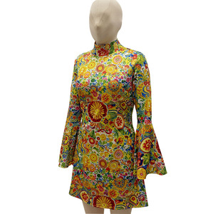 Robe Vintage Bohème <span class=keywords><strong>Hippie</strong></span> à Manches Évasées Imprimé Abstrait Coloré pour Festival Halloween Fête Femme Polyester Spandex Tailles Variées - Product Image 4